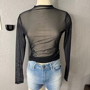 NWT The A&F Paloma Long-Sleeve Mesh Top, Black, M